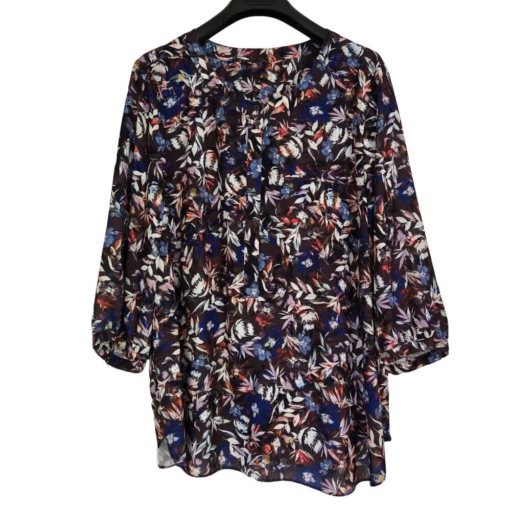 NYDJ Bright Multi-coloured Brown Tones 3/4 Sleeve Blouse 2X